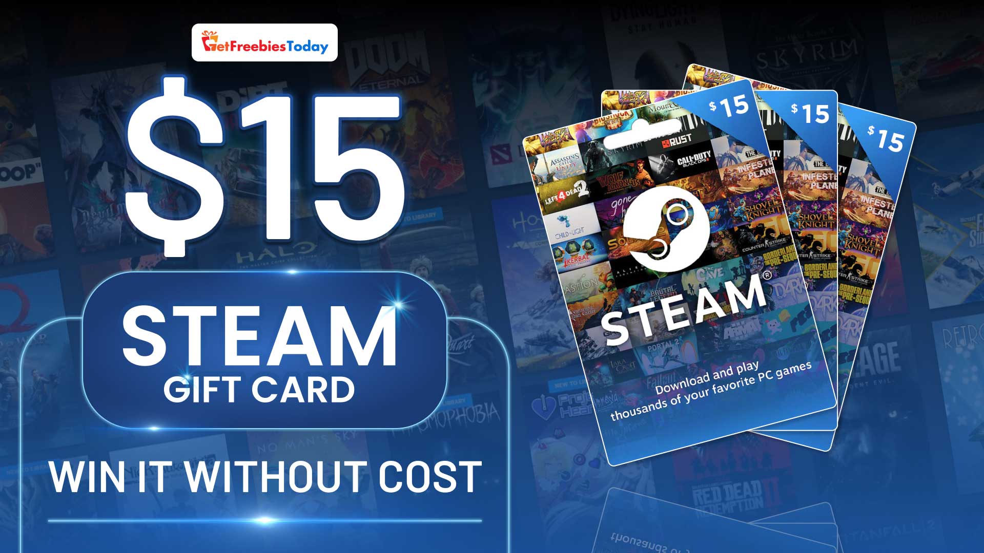 Free 15 Steam Gift Card by Get Freebies Today