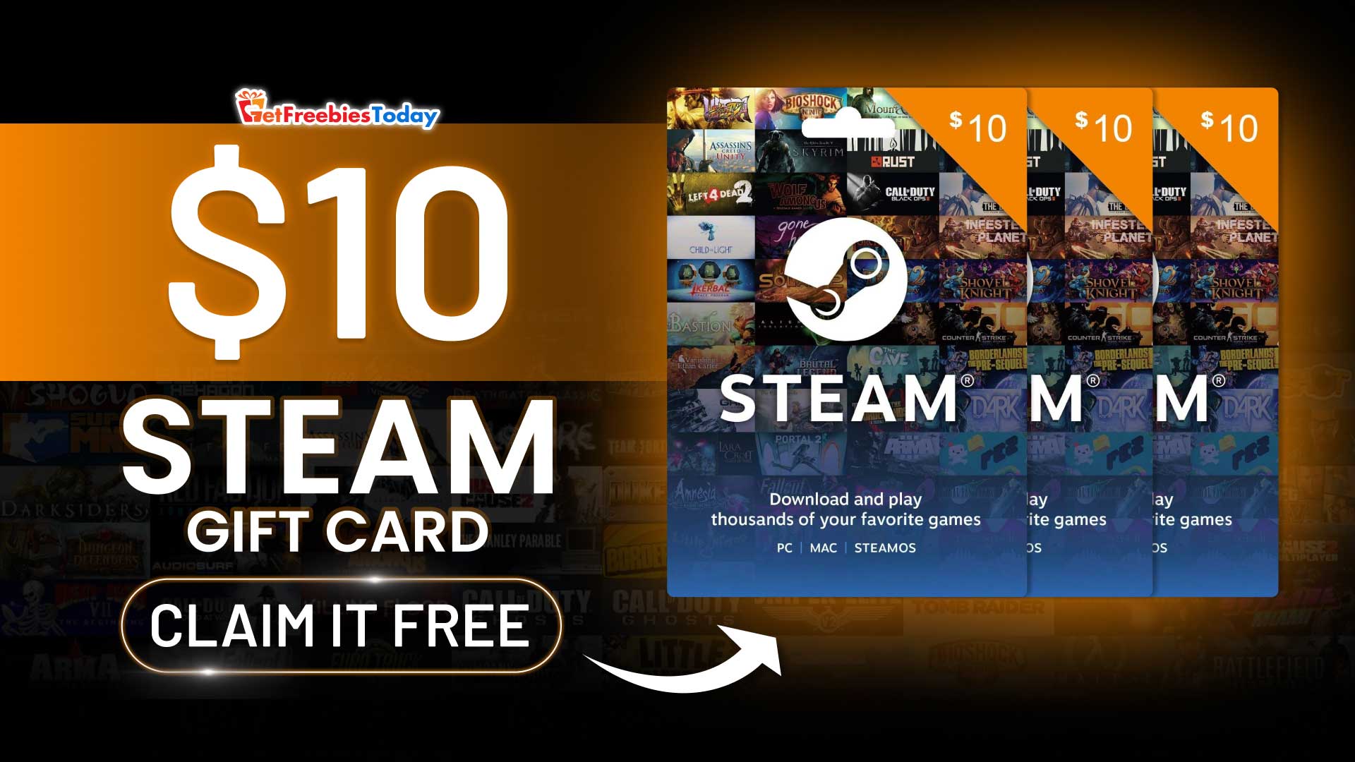 Free $10 Steam Gift Card | GetFreebiesToday.com